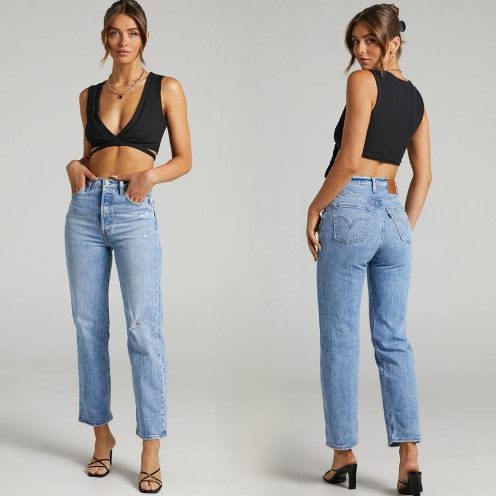 LEVI'S Ribcage Straight Ankle Jeans In Samba Done Button Fly High Rise Size 31